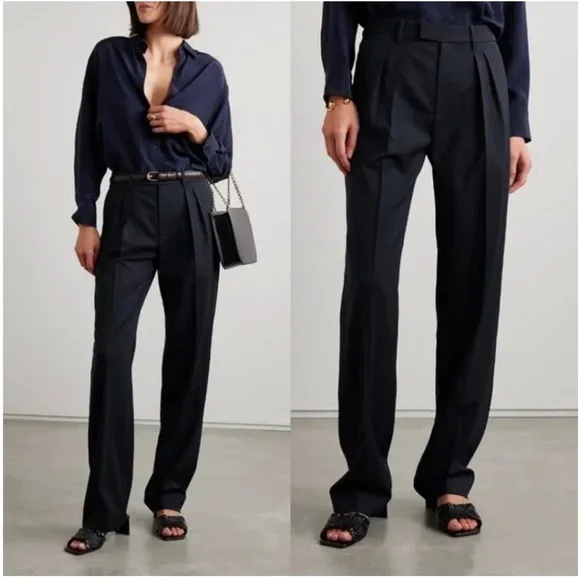 Nili Lotan Alphonse Pleated Tailoring Pant Wool Trousers Black Size 8 NWT Luxury